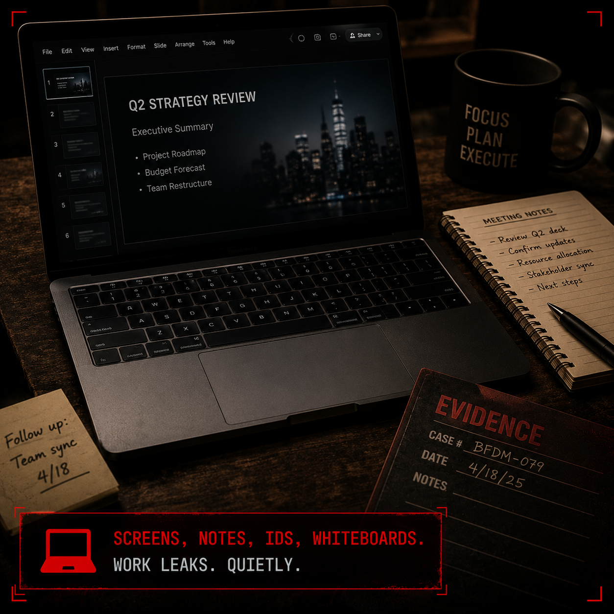 Work desk photo — location metadata may reveal home office or workplace address